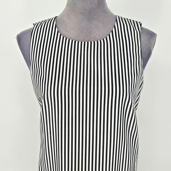 Donna Morgan Dress Womens 6 White Black Stripe Cotton Blend Ruffle Hem Back Zip - Picture 8 of 12